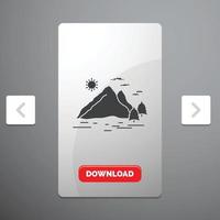 Nature, hill, landscape, mountain, sun Glyph Icon vector