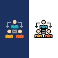 Connection Meeting Office Communication  Icons Flat and Line Filled Icon Set Vector Blue Background