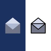 Email Mail Message Open  Icons Flat and Line Filled Icon Set Vector Blue Background