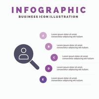 Browse Find Networking People Search Solid Icon Infographics 5 Steps Presentation Background vector