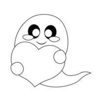 Cute Ghost and heart. Draw illustration in black and white vector