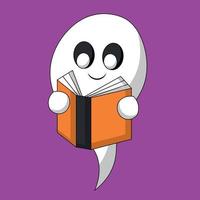 Cute Ghost read book. Draw illustration in color vector