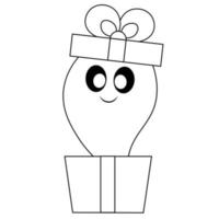 lindo fantasma y caja de regalo. dibujar ilustraciones en blanco y negro vector