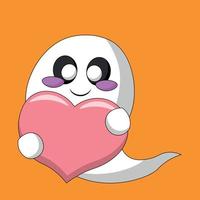 Cute Ghost and heart. Draw illustration in color vector