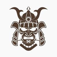 Editable Isolated Flat Monochrome Style Samurai Ancient Japanese Warrior Face Mask and Helmet Vector Illustration for Tourism Travel and Historical or Cultural Education Related Design