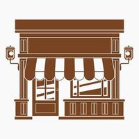 Editable Isolated Flat Monochrome Style Front View Shop Building Vector With Brown Color for Illustration of Marketing Concept