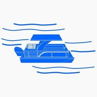 Editable Three-Quarter Top Side View Pontoon Boat on Wavy Water Vector Illustration with Blue Color in Flat Monochrome Style for Artwork Element of Transportation or Recreation Related Design