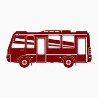 Editable Isolated Side View Maroon Red Bus Vector Illustration in Flat Monochrome Style for Additional Element of Transportation and Tourism Travel Related Purposes