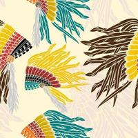 Editable Side View Native American Headdresses Vector Illustration in Various Colors as Seamless Pattern for Creating Background of Traditional Culture and History Related Design