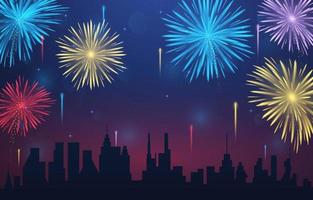 Firework Background With Cityscape vector