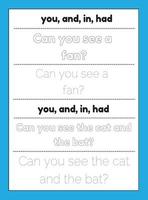 Sight Words Tracing Worksheet vector