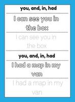 Sight Words Tracing Worksheet vector