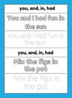 Sight Words Tracing Worksheet vector