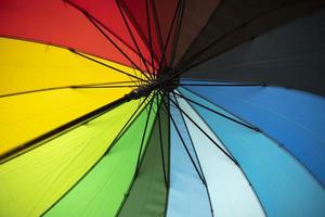 Color of rainbow. Umbrella spokes. Rain protection. photo
