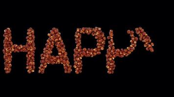 3d animated halloween lantern particle typeface forming the word Happy video