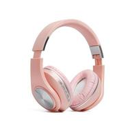 Modern pink wireless headphones isolated on white background with clipping path. photo