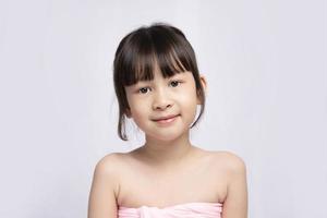 Asian girl, bright face on white background, Skin care beauty treatments concept. White model with clean, health skin of face. young girl's face photo