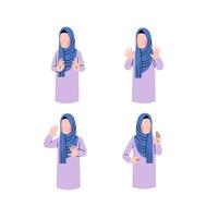 Set of Hijab Woman Character With Rejection Gesture vector