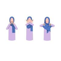 Set of Hijab Woman Character With Rejection Gesture vector