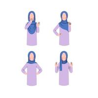 conjunto de personajes de mujer hijab con gesto de rechazo vector