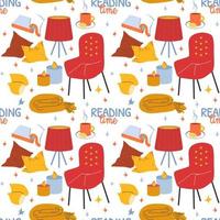 Reading time hygge seamless pattern vector illustration