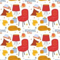 Reading time hygge seamless pattern vector illustration