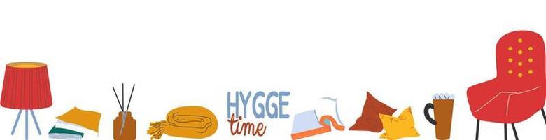 Hygge time horizontal banner template vector illustration