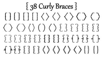 Black curly braces set vector illustration isolated on white background