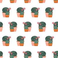 Flowering cacti seamless pattern vector illustration on white
