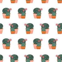 Flowering cacti seamless pattern vector illustration on white