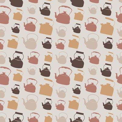 Seamless Colorful Pattern with Kettle. Vector background with different teapots. Endless kitchen texture.