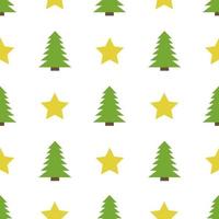 Christmas semless pattern with star and Christmas tree on white background. Vector illustration