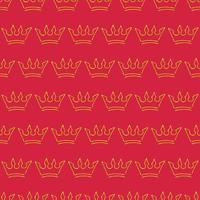 Hand drawn crowns. Seamless pattern of simple graffiti sketch queen or king crowns. Royal imperial coronation and monarch symbols. Yellow brush doodle isolated on red background. Vector illustration.