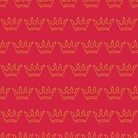 Hand drawn crowns. Seamless pattern of simple graffiti sketch queen or king crowns. Royal imperial coronation and monarch symbols. Yellow brush doodle isolated on red background. Vector illustration.