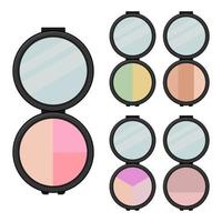 Set of makeup items. Five bright eye shadows with mirror. Vector illustration.