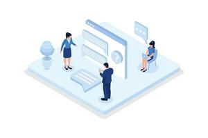 Characters using online helpdesk platform, Customer support, isometric vector modern illustration