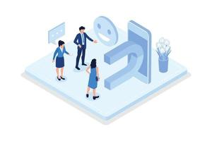 Digital marketing, Characters integrating using marketing strategy to increase followers, isometric vector modern illustration