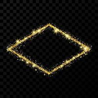 Gold glitter frame. Rhombus frame with shiny sparkles on dark transparent background. Vector illustration