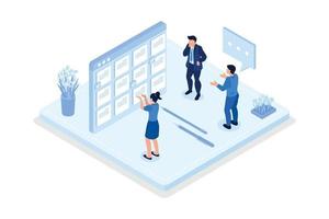 Characters making calendar schedule,  Business time management and organization concept, isometric vector modern illustration