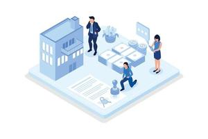 Business characters purchasing bonds or stock on capital market. Financial and stock trading concept, isometric vector modern illustration