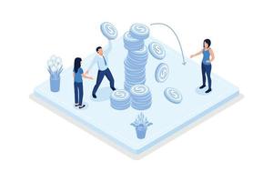 Characters suffering from financial loss, economical and investment problems, isometric vector modern illustration