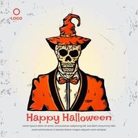 Halloween skull ghost characters background vector