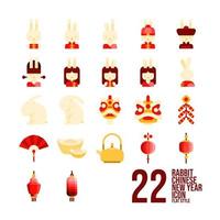 Rabbit Chinese New Year Icon Set In Line Style vector