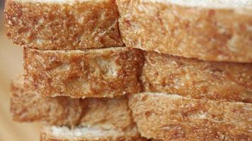 Close up side view of stacked bread slices video