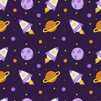 Space rocket and planets with stars on a purple background. Space exploration. vector