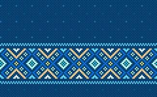 Embroidery ethnic pattern, Vector Cross stitch beautiful style, Blue and yellow pattern jacquard background