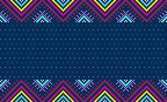 patrón étnico geométrico, estilo navajo vintage de píxeles vectoriales, fondo tradicional en zigzag de patrón rosa y azul vector