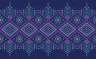 Crochet pattern, Vector cross stitch Boho background, Pink and blue pattern jacquard classic design