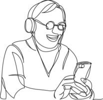 mobile user line drawing vector illustration.