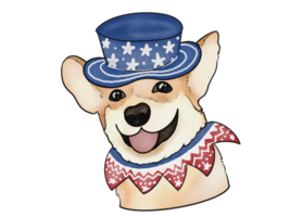 Gnome and puppy in watercolor for Fourth of July png
